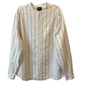 H&M Men's XL Grand Dad Band Collar Striped Linen Blend Regular Fit Shirt‎ Beach